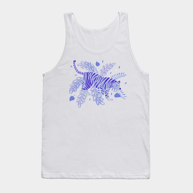 Indigo blue tiger and tropical leaves Tank Top by Home Cyn Home 